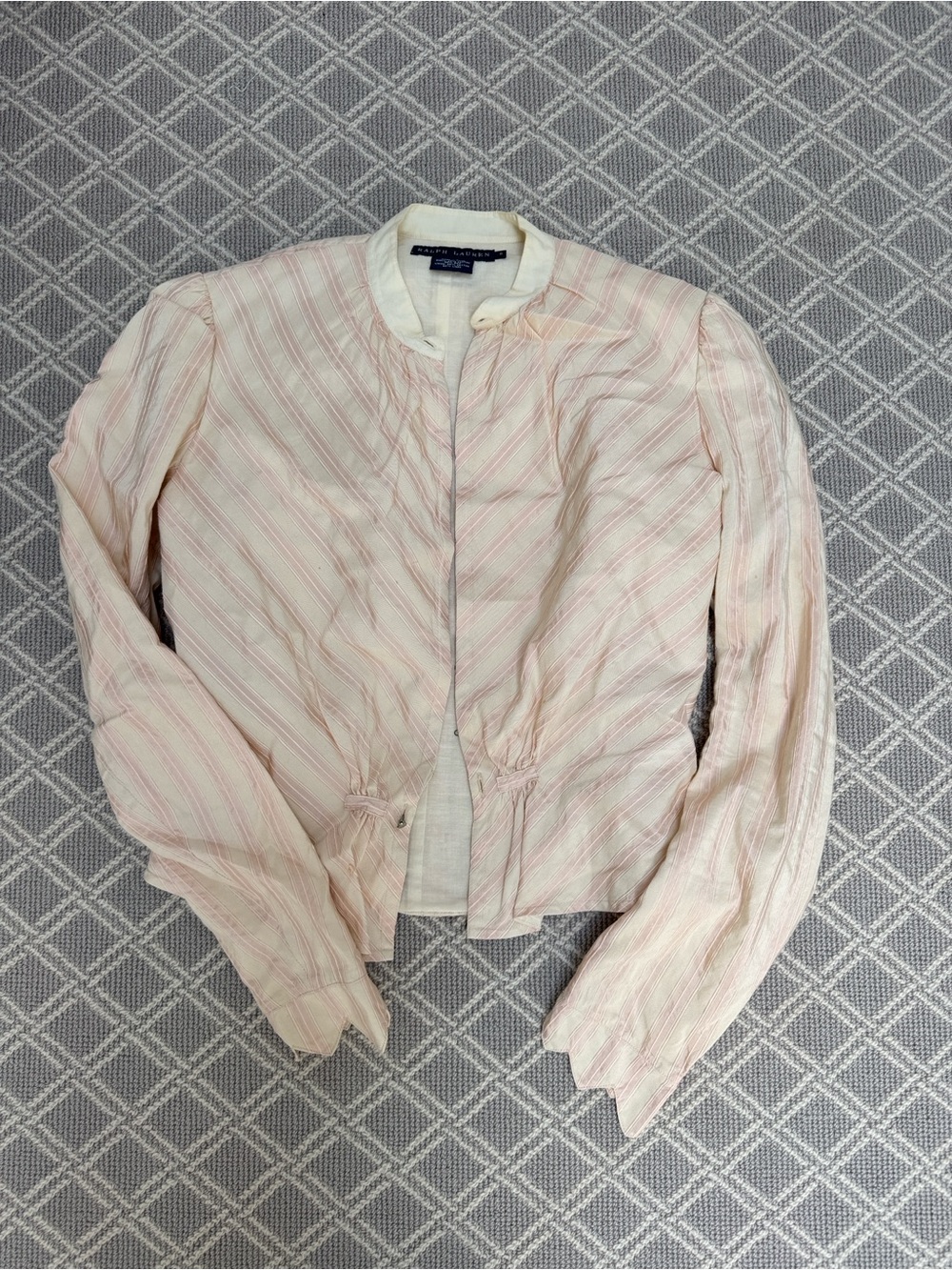 Ralph Lauren Pale Pink Striped Collarless Jacket